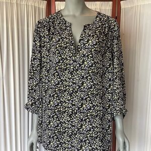 Carolina Belle Montreal Blouse Black Yellow Floral Pull On Top 3/4 Sleeves 1X